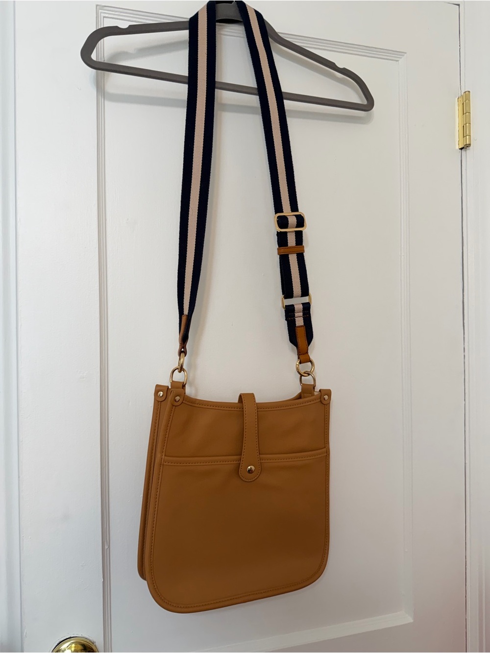 Tan Crossbody Shoulder Bag with Adjustable Stripe Strap